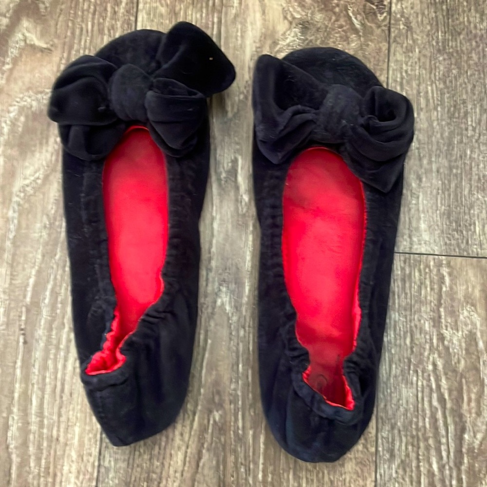 Dr Scholl’s Suede Flats with Bows, Black with Red Interior